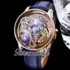 RMF AT802.50.DR Astronomia Tourbillon Mechanical Mens Watch Iced Out Paved Baguette Diamonds Rose Gold 3D Art Dragon Dial Leather Super Edition Timezonewatch A06D