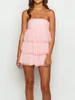 Casual Dresses Women's Tube Top Dress Strapless Solid Color Ruffle Hem Mini Party Slim Fit Tiered