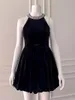 Casual jurken Yigelila Fashion Women Black Velvet Short Dress Elegant Halter Diamonds Empire Solid Party A-Line boven-Knee 68359