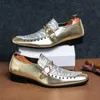 New Men's Charm Pointed Gold Silver Dazzling Rivet Monk Strap Leather Shoes Male Dress Wedding Prom Homecoming Loafers Footwear