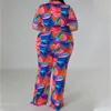 Perl Plus Size Bedrucktes, gebogenes Zweiteiler-Set für Damen, Urlaub, einreihiger Oberteil, Hosenanzug, Street-Matching 240115