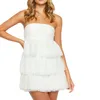 Casual Dresses Women's Tube Top Dress Strapless Solid Color Ruffle Hem Mini Party Slim Fit Tiered