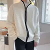 Mens Knitted Zipper Cardigan Sweater Stand Collar Solid Color Long Sleeve Casual Streetwear Fashion Loose Coat Autumn 240113