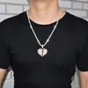 Trendy Red Broken Heart Pendant Hip Hop Statement Necklace with Full Rhinestones Gold Silver Chain for Men Women 2 Colors 1 Pc320R