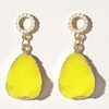 Boucles d'oreilles pendantes HuaTang Boho pierre jaune goutte d'eau pour femmes longue géométrique ronde perle boucle d'oreille dames déclaration bijoux de fête