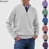 Mens Casual Warm Knitted Sweaters Solid Turtleneck Zipper Pullovers Tops Long Sleeve Knitwear Jumpers 240113