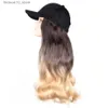 Synthetic Wigs TMT Hat Wig for Women Synthetic Hair 22 Inch Long Body Wave Baseball Hat with Hair Straight Ombre Brown Blond Grey Cap Wig Q240115