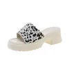 Slippers Ladies Shoes On Sale 2024 Summer Women's Mixed Colors Leopard Print Open Toe Mid Heel Water Proof Casual