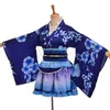 Costume de Kimono japonais Yukata Sonoda Umi bleu Anime Cosplay Robe268a