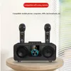 Högtalare K08 Hem Karaoke Wood Grain Bluetooth Högtalare Dual Wireless Microphone Live TV FM Radio TF Card USB Subwoofer Music Center Audio Audio