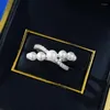 Pierścienie klastrowe Spring Qiaoer 18K Gold Plated 925 Srebrny Srebrny Pearl Lab Sapphire Cree Ring For Women Band Biżuter