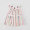 Girl Dresses Summer Colorful Striped Sailboat Embroidery Girls Dress Korean Chic Sleeveless Baby Sweet Princess