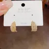 Stud Earrings Autumn And Winter Exquisite Light Luxury Micro Set Zircon Leaves Small Fragrant Wind Unique Design For Women