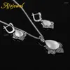 Ajojewel – ensemble de bijoux rétro en opale blanche pour femmes, collier et boucles d'oreilles, strass noir, Design floral, pierre goutte d'eau et bague