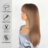 Peruca sintética para mulheres diariamente longo cabelo liso peruca marrom conjunto com franja moda peruca de alta temperatura seda cabeça cover240115