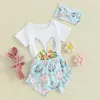 Ensembles de vêtements VSQWLZT Infantile bébé fille tenues de Pâques à manches courtes barboteuse pompon shorts bloomers bandeau 3 pièces