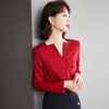 Bluzki damskie w stylu francuskim Red Red pullover koszulka Kobiety Topy Wiosna jesień elegancka elegancka autobusiness swobodna luźna bluzka biurowa dama
