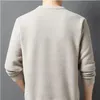 Mens Quente Aconchegante Forrado Crewneck Top Inverno Pelúcia Engrossado Em Torno Do Pescoço Solto Encaixe Mens Cor Sólida Versátil Camisola De Malha Quente 240113