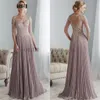 Lace New Elegant Of The Bride Dresses See Through Long Sleeve Sheer Neck Appliques Sequins Evening Dress Floor Length Chiffon Groom Mother Party Gowns Mor