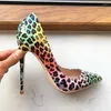 Jurk Schoenen Kleurrijke Luipaard Print Vrouwen Sexy Puntige Teen Hoge Hak Voor Party Club Show 8 cm 10 cm 12 cm Goegeous Stiletto Pompen