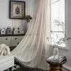 Boho Chic Tassel Beige Hollow Crochet Curtain American Retro Cotton Linen Sticking Curtain For Kitchen Patio Home Decor Drapes 240115