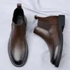 Cowhide Men's Chelsea Boots Autumn Winter äkta läderstövlar Högkvalitativa mäns korta stövlar Platform Boots Botines HOMBRE 240115