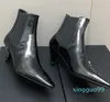 HIGH quality Short Boots brand Luxury Designer Spike Heels Cow Leather Chelsea Boots Women Slip On Sexy Pointy Toe Stretch Ankle Boots
