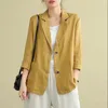 Frühling Herbst Baumwolle Leinen Lose Beiläufige Blazer Weibliche Lange Hülse Elegante Mode Strickjacke Anzug frauen Alle-spiel Mantel jacke 240115