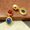 Moda luksusowy retro czerwony niebieski szafirowe kolczyki spersonalizowane cyrkon kobiety uszy design biżuteria e50735665