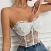 Réservoirs pour femmes Chic fleur maille arête de poisson Camisole vêtements intérieurs extérieur Corset haut court mode taille serrée Sexy soutien-gorge blanc bleu gilet