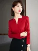 Bluzki damskie w stylu francuskim Red Red pullover koszulka Kobiety Topy Wiosna jesień elegancka elegancka autobusiness swobodna luźna bluzka biurowa dama