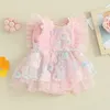 Girl Dresses Cute Summer Baby Girls Romper Dress Ruffle Sleeve Embroidery Flower O-Neck Tulle Mini Infants Clothes For 0-24M