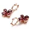 Boucles d'oreilles pendantes BIJOU rubis pierres précieuses cristal rouge CLIP sur goutte pour femmes diamants pendentifs couleur or ROSE BRINCOS bijoux cadeau