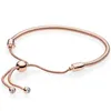 Original Rose Gold Silver Moments Sliding Clasp Adjust Bracelet Fit Bangle 925 Sterling Silver Charm Jewelry240115