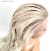 Syntetyczne peruki Ombre Blondynka Podświetl głębokie fali syntetyczne włosy koronkowe przednie peruki dla białych kobiet niebiesko błonnikowe peruki w wysokiej temperaturze Cosplay Q240115