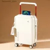 Suitcases 18 20 22 24 inch Trolley Suitcase External USB Charging Port Foldable Cup Holder Side Hook Boarding Combination Lock Suitcase Q240116