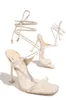 Sandales Chaussures à talons hauts Rose Stiletto Party Fish Bouche Croix Sangle Pendentif En Métal Catwalk Chaussures Pour Femmes35-43