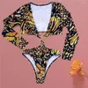 Women's Swimwear African Style Bathing Suit Women 2024 One Piece Swimsuit Long Sleeve Sexy Beach Outfit Circle Ring Monokini Bodysiut