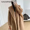 デザイナーMaxmaras Teddy Bear Coat Womens Cashmere Coatsウール冬2024ニューMファミリーシルエットパーティクルキャメルフリースハサミ毛皮