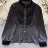 Camicette da donna Blusa di lusso con paillettes Diamanti Fiori Ricamo Camicie Donna 2024 Primavera Socialite Beige Top a manica lunga Femininas