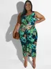 Wmstar Plus Size Jurk Set Kleding Bloemen Gedrukt Tweedelige Crop Top Bandage Rokken Bijpassende Groothandel Drop 240115