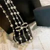 Designer Hanger Kettingen Dubbele Letter C Goud Crysatl Parel Strass Trui Ketting Vrouwen Bruiloft Cclies Jewerlry 787689