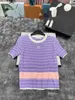 Sweaters New Spring Stripe Purple Sweet Sweater Women Short Sleeve Ladies Pullover Casual Slim Knitted Jumper