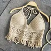 Swim Wear Sexy Boho Beach Holiday Camisole Halter Kvinnor Virkning Swimsuit BH BAS Rygglös Vest Hollow Tassel Tank Top Women's Crop Topsl240115