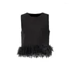 Skirts Hepburn Style Design SenSe Ostrich Hair Patchwork Top 2024 Round Neck Short Solid Color Outerwear Vest For Women