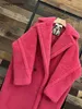 デザイナーMaxmaras Teddy Bear Coat Womens Cashmere Coatsウール冬2024新しいSilhouette Raspberry Red Fur Particle Camel Fleece Mi