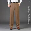 Conjuntos de ropa de cama Pantalones de traje plano de cintura alta Hombres Negro Caqui Rojo Casual Negocios Pantalones de vestir rectos para hombre Pantalón formal para hombre 2024