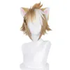 Gorou Cosplay Wig Game Genshin påverkar kort brun vit med öron syntetiska hårvärmebeständig halloween rollspel y09132434