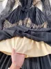 FTLZZ Frühling Herbst Elegante Frauen Bogen Spitze Patchwork Kleid Vintage Puff Sleeve Rüschen Langes Kleid Plissee Kleid für Party 240113