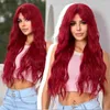 Perruques synthétiques oneNonly longue perruque rouge avec frange vague perruques synthétiques pour femmes Halloween fête Cosplay naturel résistant à la chaleur cheveux Q240115